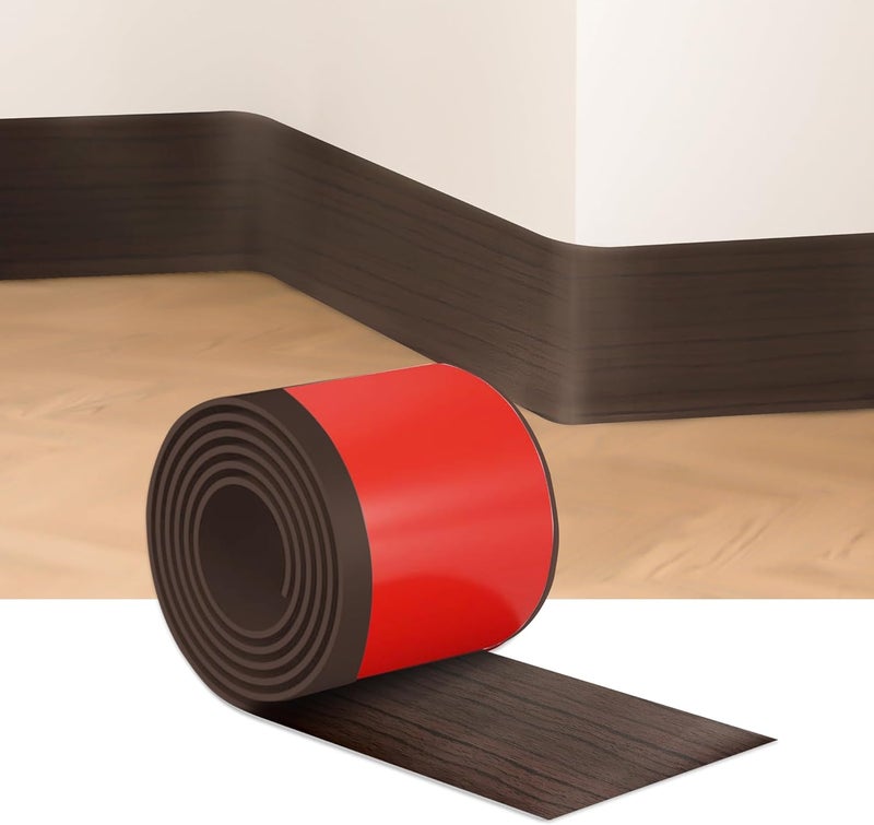 ROUIXSEN Black Walnut Wall Molding Trim 3 Inch x 20 Feet, Wall Base Baseboard Molding Trim Flexible Self Adhesive Wood Grain Rubber Wall Base Moulding Trim Peel and Stick Decoration Skirting Baseboard - Image 5